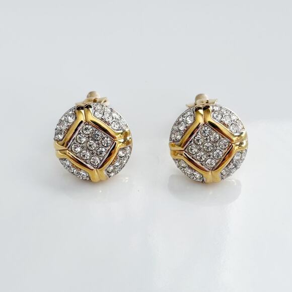Vintage Nina Ricci Rhinestone Gold Tone Clip-On Earrings Signed - Picture 3 of 15